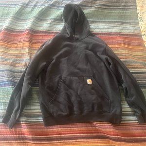 Carhartt Mens Hooded Sweatshirt Size Large Black Sleeve Spellout Long Sleeve